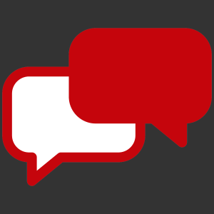 red and white conversation bubble icons on a dark gray background
